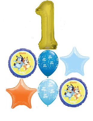 Bluey and Bingo Gold Number Pick An Age Birthday Balloon Bouquet