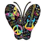 Butterfly Neon Rock Birthday Foil Balloon with Helium and Weight
