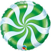 `18 inch Candy Peppermint Green Swirls Foil Balloons