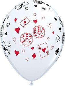 11 inch Casino Dice Cards White Balloons with Helium and Hi Float