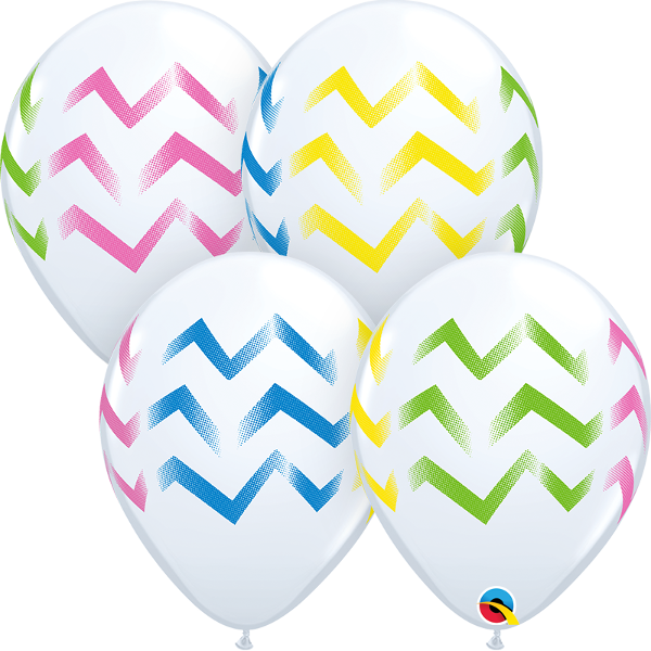 11 inch Chevron Colourful White Balloons with Helium and Hi Float