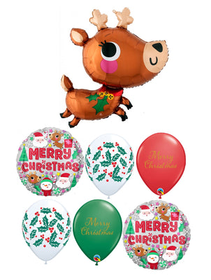 Christmas Adorable Reindeer Holly Balloons Bouquet