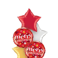 Merry Christmas Red Silver Gold Stars Balloons Bouquet