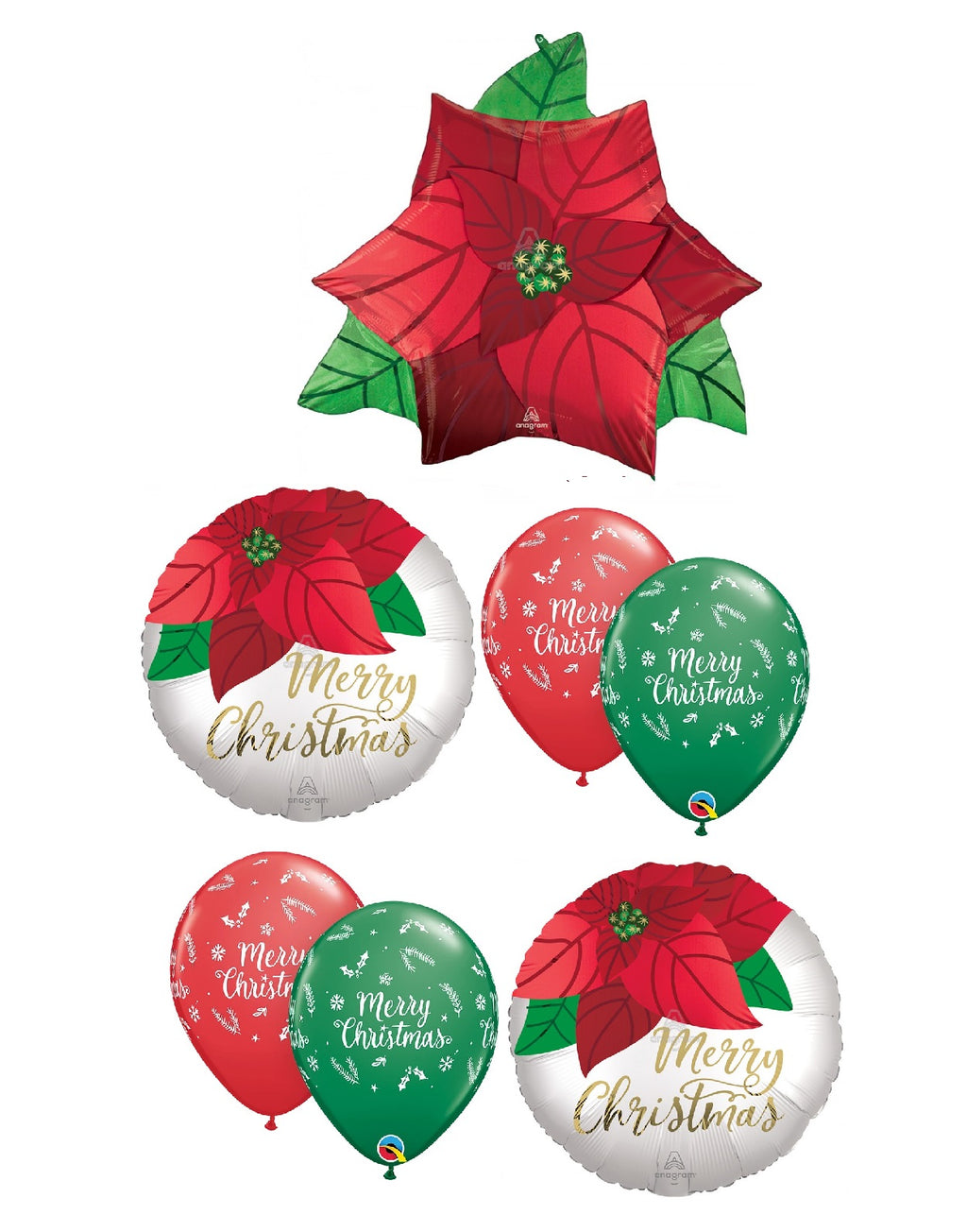Christmas Poinsettia Balloon Bouquet with Helium and Weight