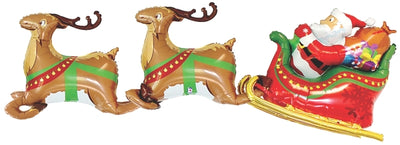 Christmas Santa Claus Sleigh Reindeers Multi 3D Foil Balloons