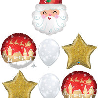Christmas Smiley Santa Claus Stars Balloon Bouquet with Helium Weight