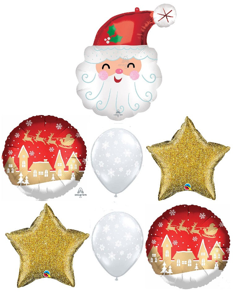 Christmas Smiley Santa Claus Stars Balloon Bouquet with Helium Weight
