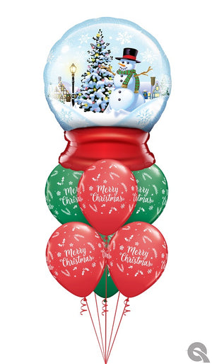 Christmas Snow Globe Holly Red Green Balloons Bouquet