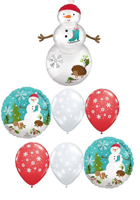 Christmas Snowman Woodland Critters Balloons Bouquet