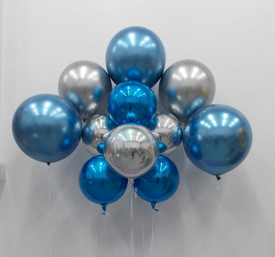 Chrome and Orbz Silver and Blue Balloons