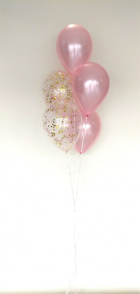 Gold Confetti Pink Balloons Bouquet of 5