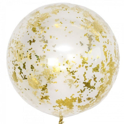 36 inch Qualatex Jumbo Round Gold Confetti Balloon with Helium Weight