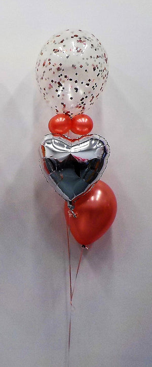 18 inch Confetti Silver Heart Balloons Bouquet of 3