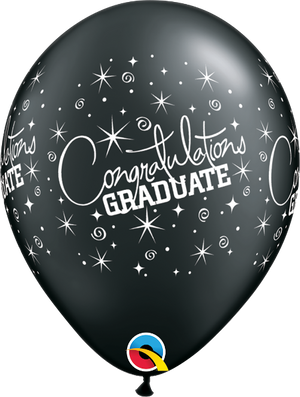 11 inch Graduation  Congratulations Black Balloons with Helium and Hi Float