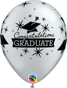 11 inch Graduation Congratulations Silver Graduate Caps Balloons