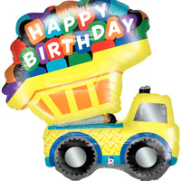 Construction Dump Truck Birthday  Balloon with Helium and Weight