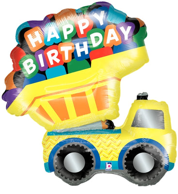 Construction Dump Truck Birthday  Balloon with Helium and Weight