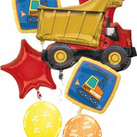 Construction Truck Happy Birthday Balloon Bouquet with Helium  Weight