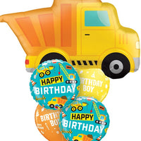 Construction Yellow Dump Truck Birthday Boy Balloon Bouquet