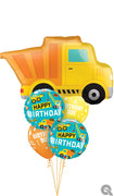 Construction Yellow Dump Truck Birthday Boy Balloon Bouquet