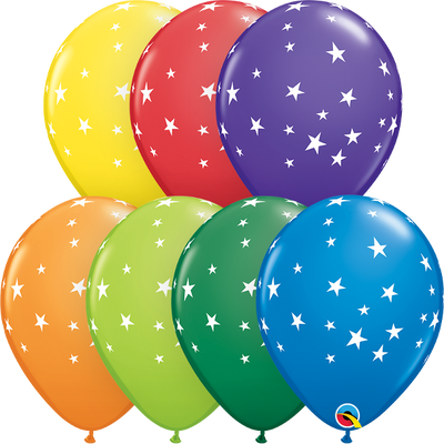 11 inch Stars White  Contempo Colour Balloons with Helium and Hi Float
