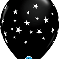 11 inch Stars White Contempo Black Balloons with Helium and Hi Float