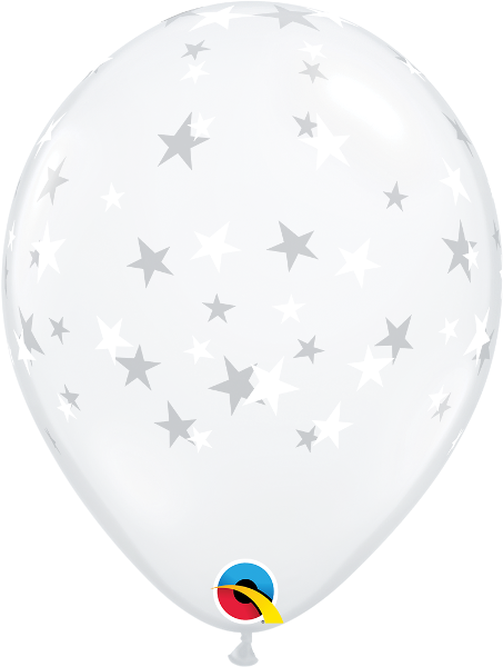 11 inch Stars White Contempo Clear Balloons with Helium and Hi Float
