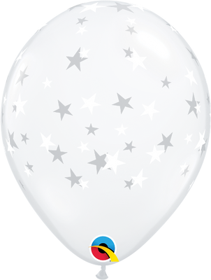 11 inch Stars White Contempo Clear Balloons with Helium and Hi Float