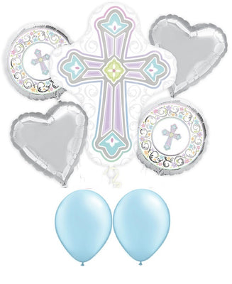 Cross Blessed Day Blue Balloon Bouquet
