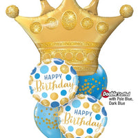 Crown Blue Dots Birthday Balloon Bouquet with Helium and Weigth