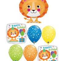 Jungle Cute Lion Birthday Balloon Bouquet with Helium and Weight