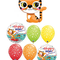 Jungle Cute Tiger Birthday Balloon Bouquet with Helium and Weight
