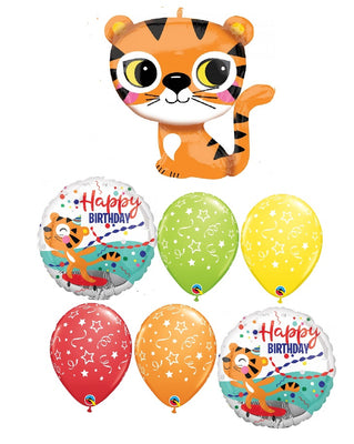 Jungle Cute Tiger Birthday Balloon Bouquet with Helium and Weight
