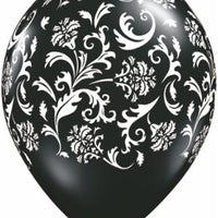 11 inch Damask Black and White Balloons with Helium and HI Float