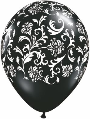11 inch Damask Black and White Balloons with Helium and HI Float