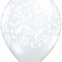 11 inch Damask White Diamond Clear Balloons with Helium and Hi Float