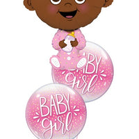 Dark Skin Tone Sweet Baby Girl Bubble Balloons Bouquet