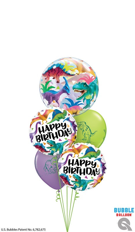Colourful Dinosaur Bubble Happy Birthday Balloon Bouquet