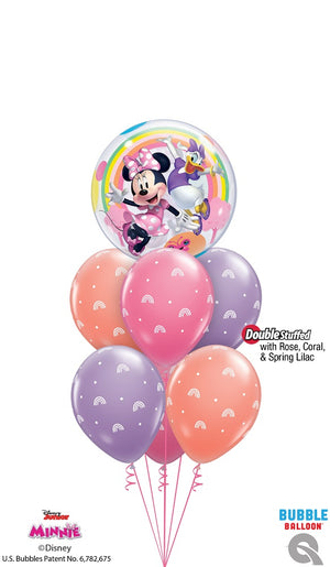 Minnie Mouse Fun Rainbows Balloon Bouquet with Helium and Weight