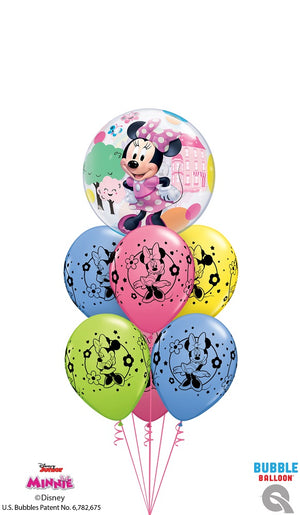 Minnie Mouse Fun Birthday Balloon Bouquet with Helium and Weight