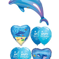 Blue Dolphin Happy Birthday Balloons Bouquet