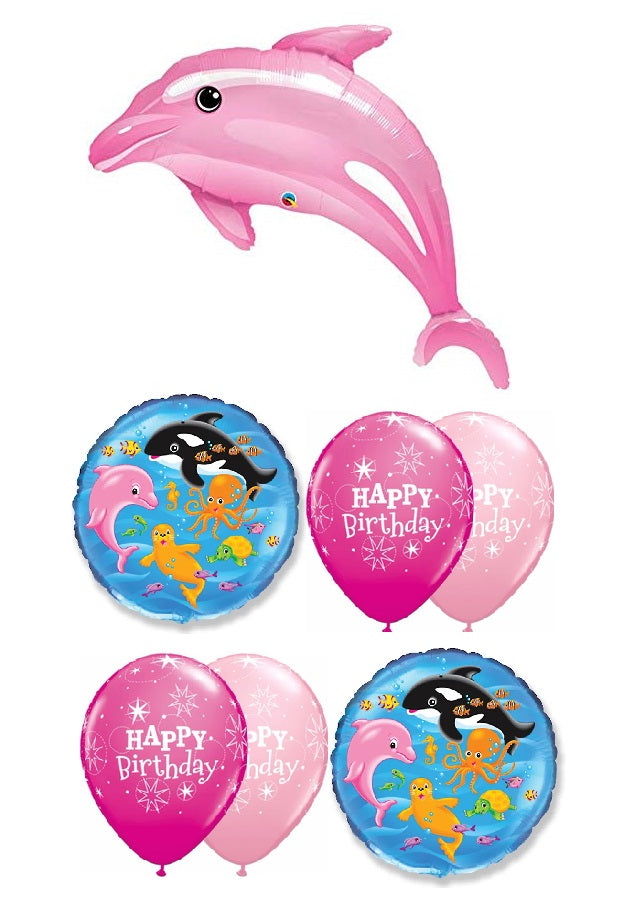 Pink Dolphin Happy Birthday Balloon Bouquet