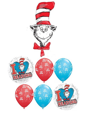 Dr Seuss Cat in the Hat I Love Reading Birthday Balloon Bouquet
