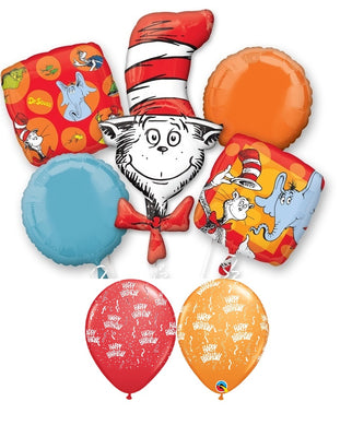 Cat in the Hat Happy Birthday Balloon Bouquet with Helium Weight