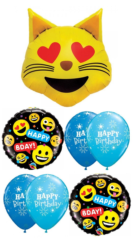 Emoji Cat Love Birthday Balloons Bouquet