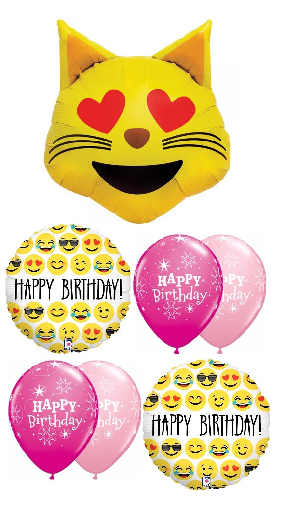 Emoji Cat Love Happy Birthday Balloons Bouquet