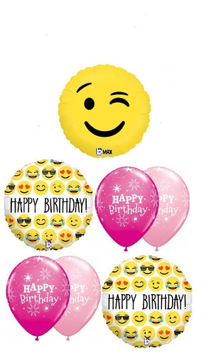 Emoji Wink Pink Birthday Balloons Bouquet