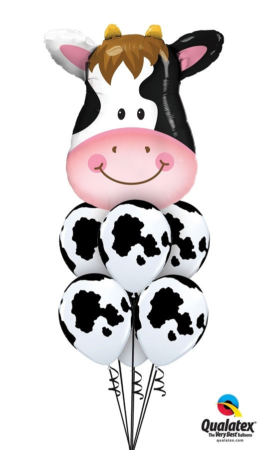Farm Animals Birthday Cow Balloon Bouquet with Helium and Weight