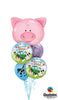 Farm Animals Pig Birthday Balloon Bouquet with Helium and Weight