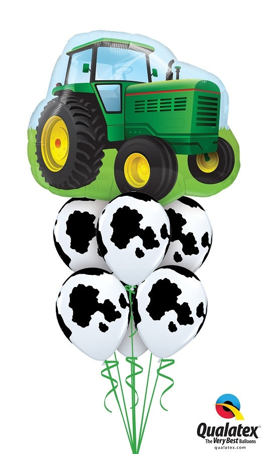 Farm Animals Tractor Cowhide Balloon Bouquet with Helium and Weight